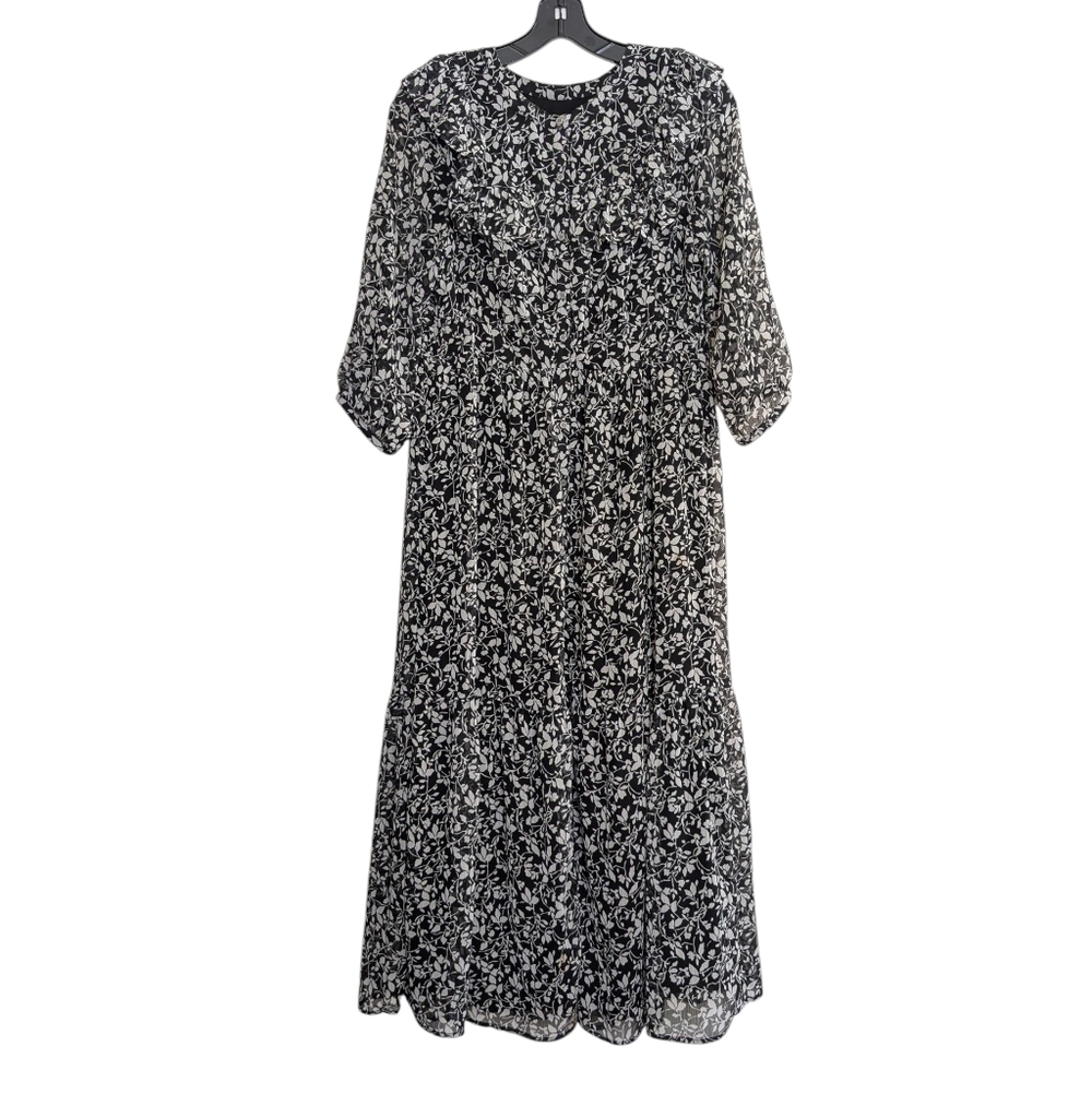 Loft Ruffle Floral Midi Maxi Shirt Dress Black White Small Cottagecore Prairie